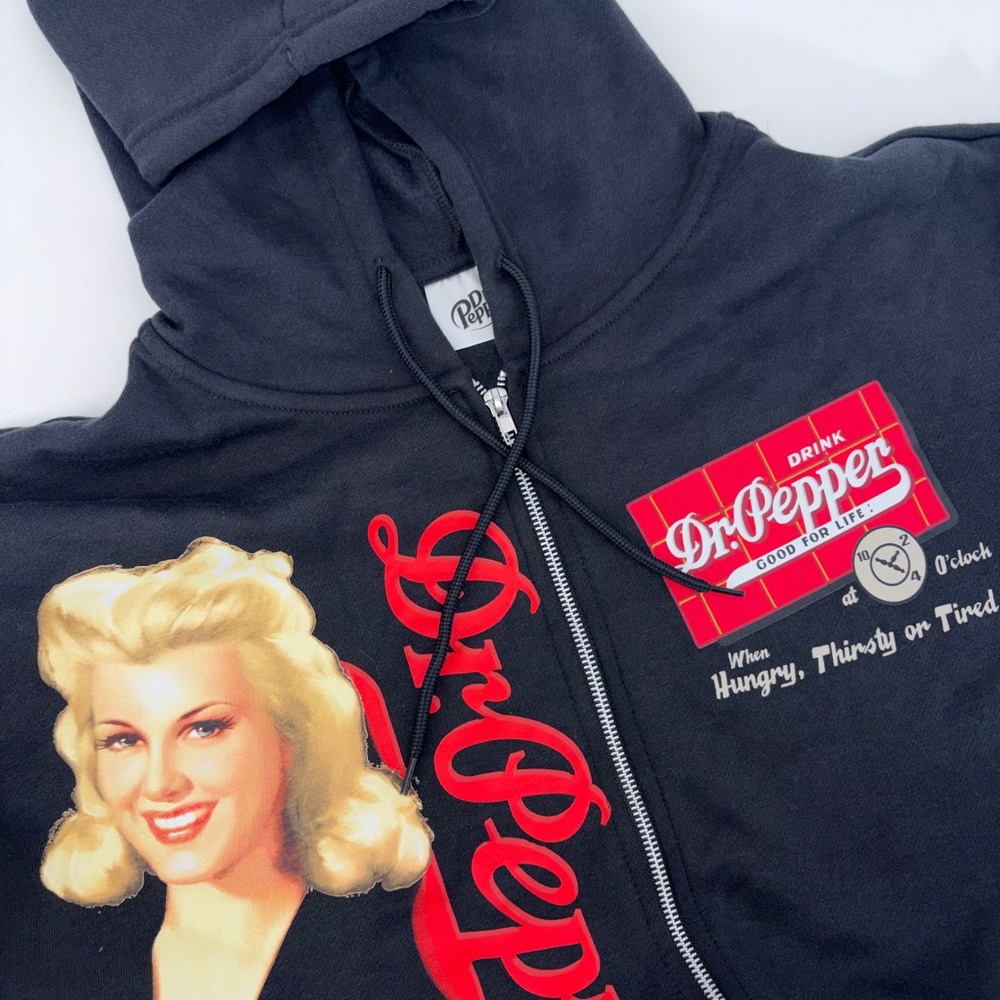 Dr Pepper Vintage Pin Up Girl Zip Up Hoodie XXL Black Retro Soda Graphic